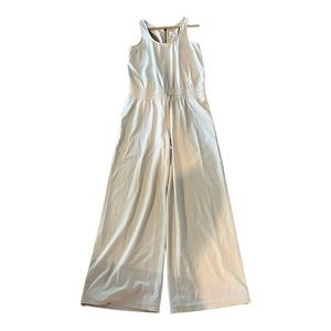 Athleta Revive Jumpsuit Abalone Grey/Cream Size 8 Travel Commute Lightweight